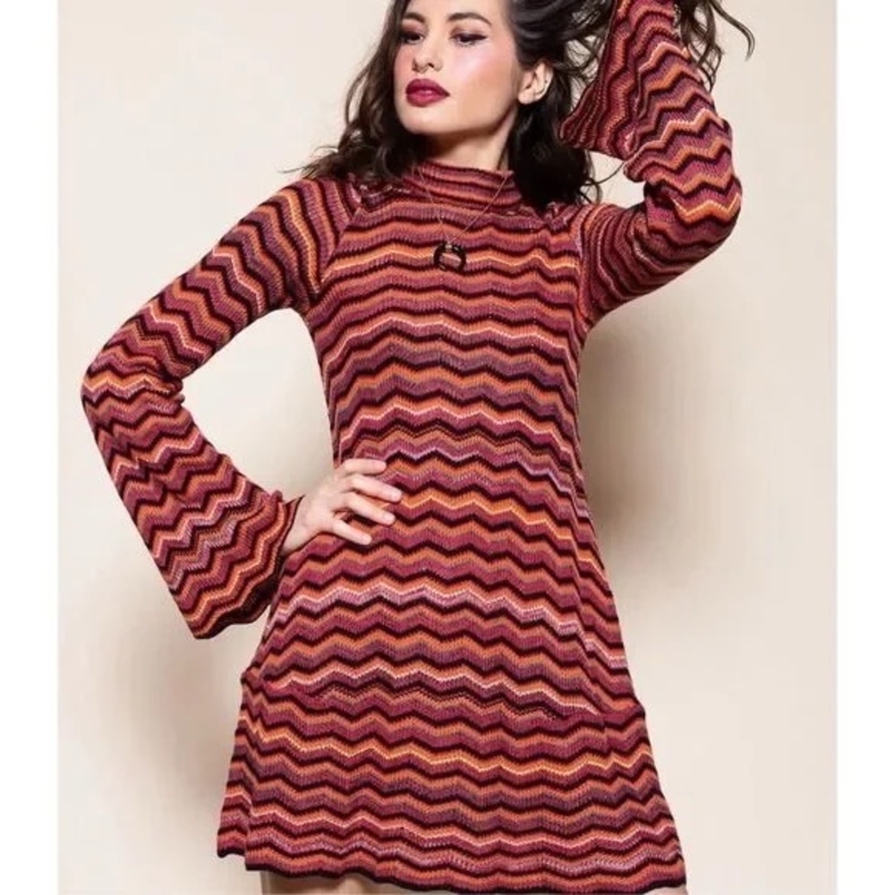 Free People Ziggy Bell Sleeve Stripe Sweater Dress